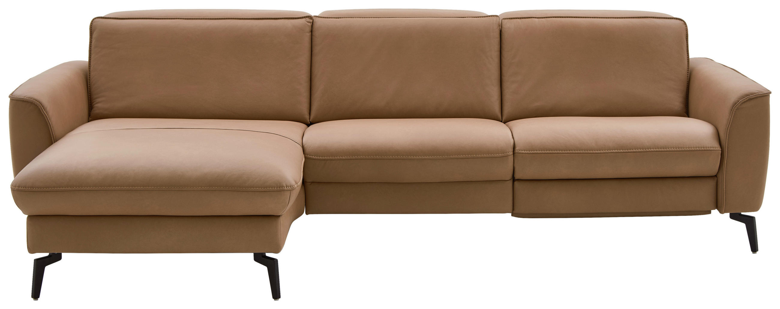 ECKSOFA in Echtleder Haselnussfarben  - Schwarz/Haselnussfarben, Natur, Leder/Metall (168/281cm) - Valdera