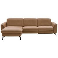 ECKSOFA in Echtleder Haselnussfarben  - Schwarz/Haselnussfarben, Natur, Leder/Metall (168/281cm) - Valdera