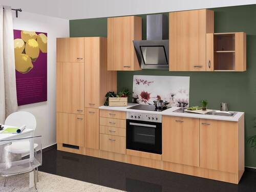 KÜCHENBLOCK 310 cm   in Buchefarben  - Edelstahlfarben/Beige, MODERN, Holzwerkstoff/Kunststoff (310cm) - FlexWell