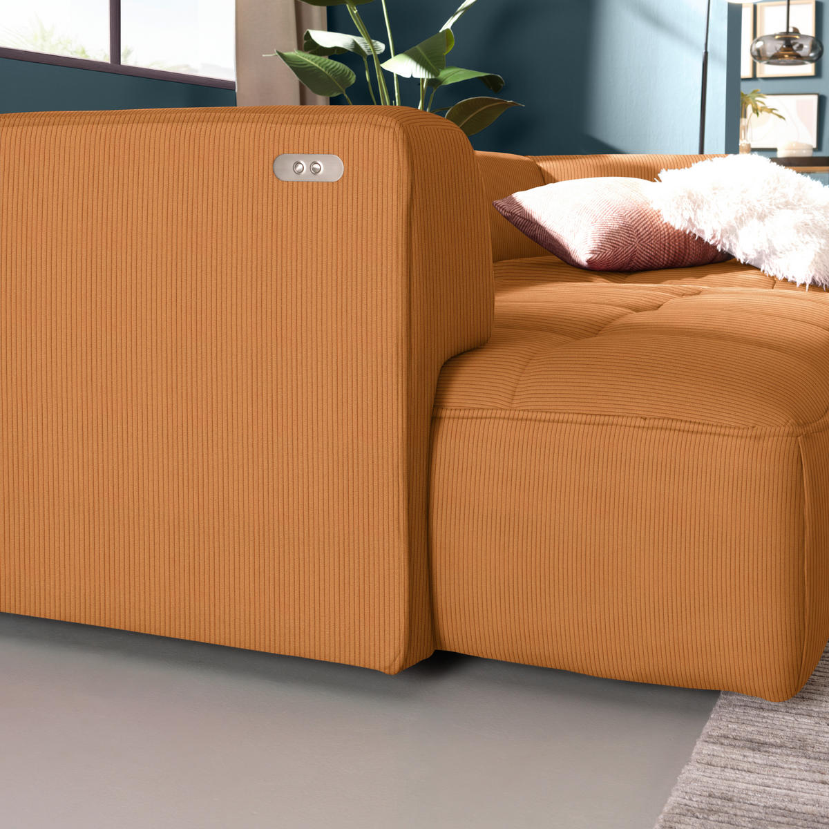ECKSOFA Currygelb Feincord Zierkissen, Rückenkissen, Sitzvorzug  - Currygelb/Schwarz, Design, Kunststoff/Textil (288/188cm) - Welnova
