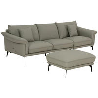 3-SITZER-SOFA inkl. Hocker Lederlook Taupe  - Taupe/Schwarz, Design, Textil/Metall (289/84/92cm) - MID.YOU