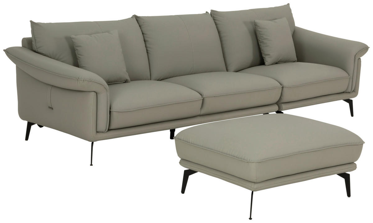 3-SITZER-SOFA inkl. Hocker Lederlook Taupe  - Taupe/Schwarz, Design, Textil/Metall (289/84/92cm) - MID.YOU