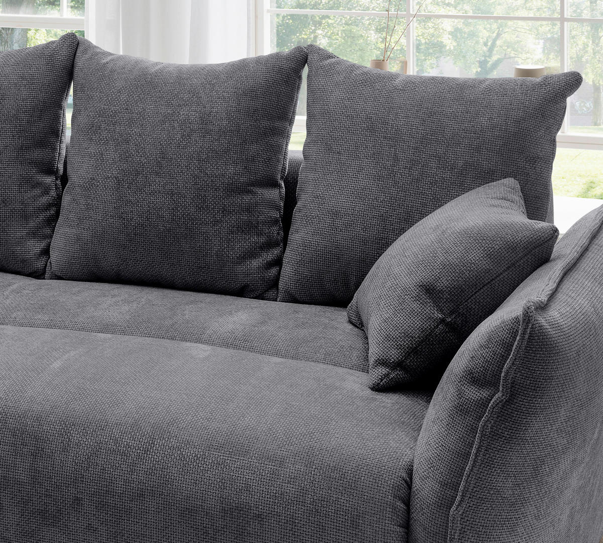 BIGSOFA Mikrofaser Graphitfarben  - Chromfarben/Graphitfarben, Basics, Kunststoff/Textil (242/71/90/131cm) - Livetastic