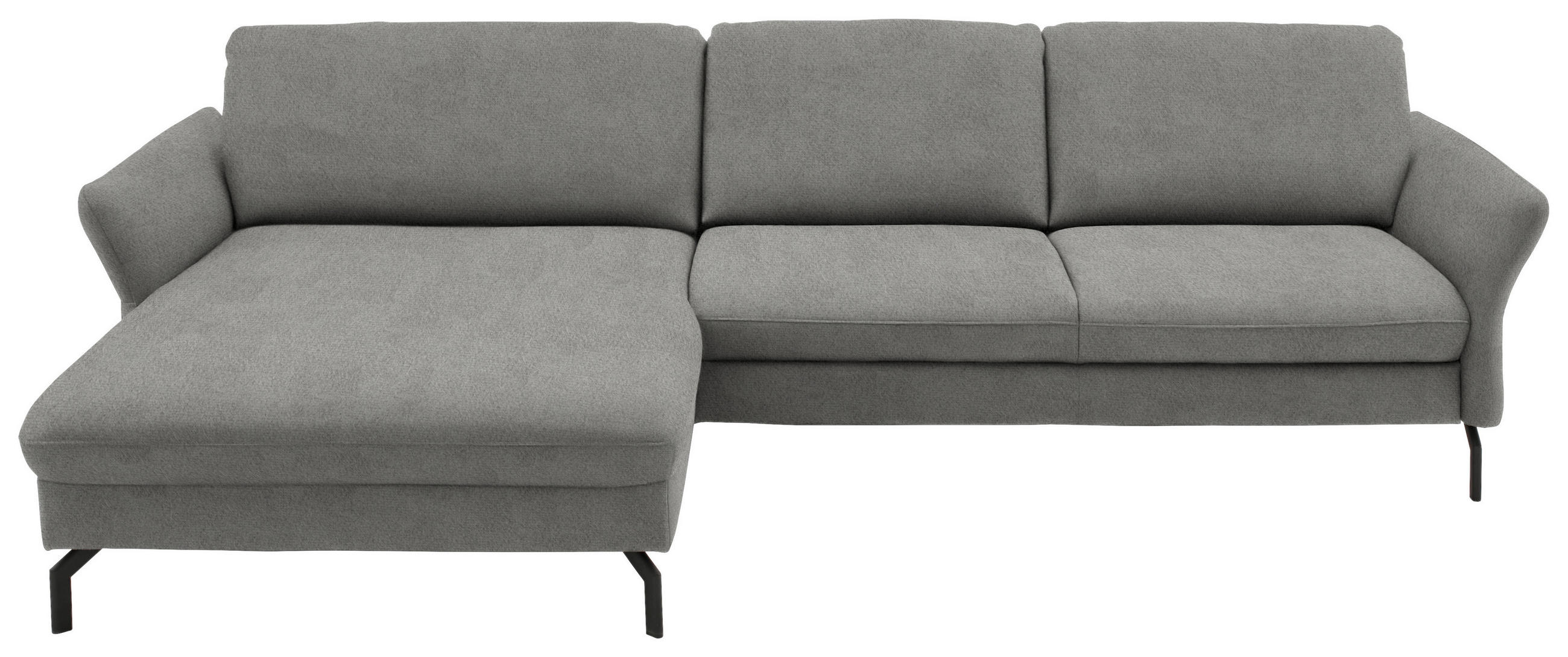 ECKSOFA in Velours Hellgrau  - Hellgrau/Schwarz, Design, Textil/Metall (179/306cm) - Beldomo System