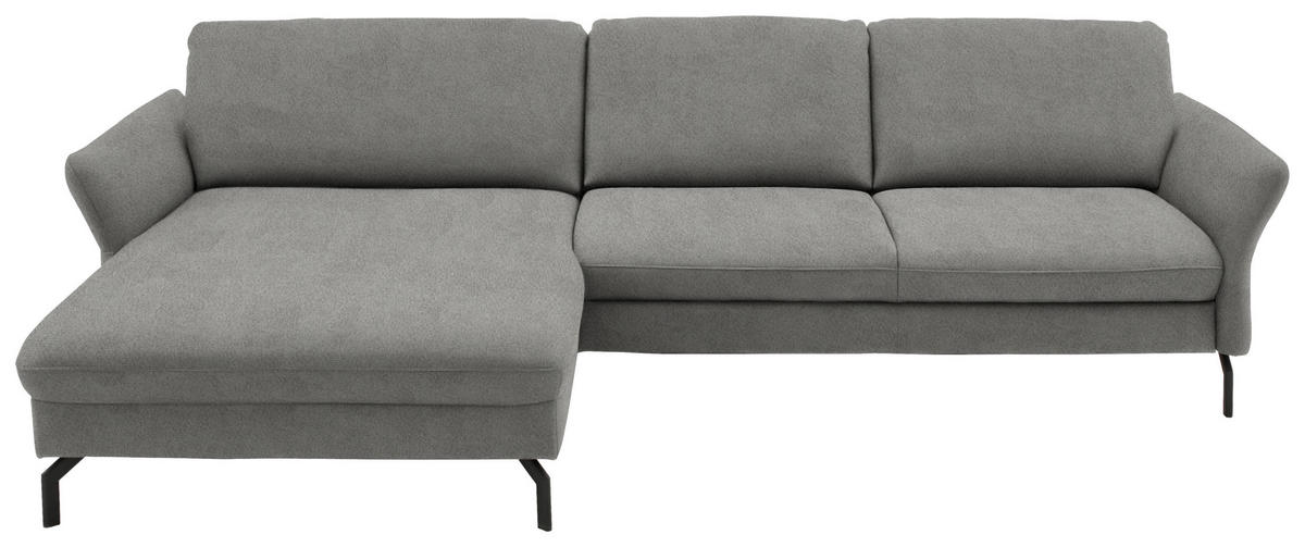 ECKSOFA in Velours Hellgrau  - Hellgrau/Schwarz, Design, Textil/Metall (179/306cm) - Beldomo System