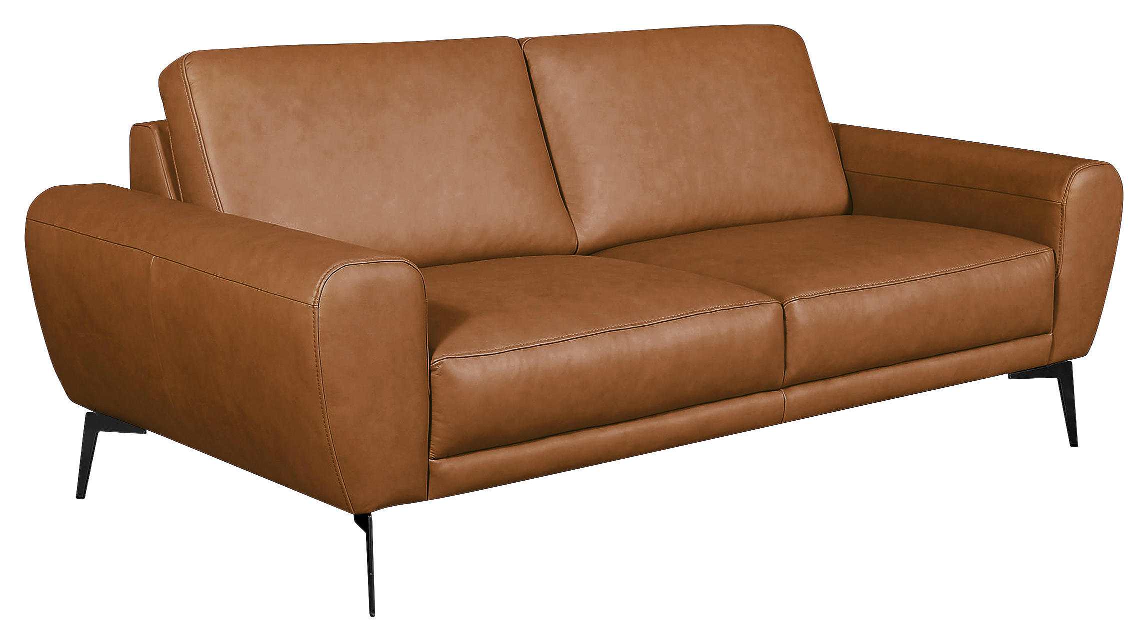 3-SITZER-SOFA Echtleder Cognac  - Cognac/Schwarz, Design, Leder/Metall (207/85/92cm) - Livetastic