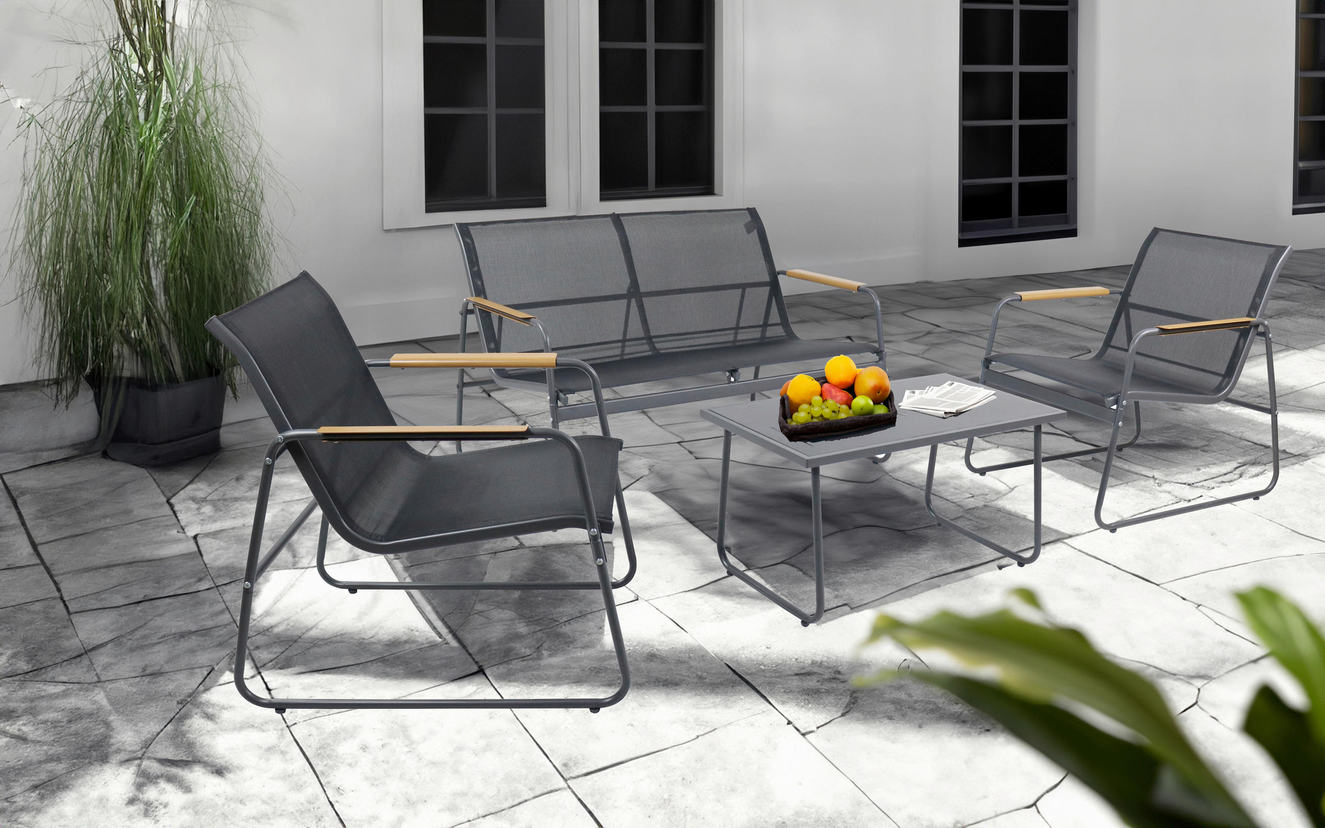 GARTENSET 4-teilig  - Schwarz, MODERN, Glas/Kunststoff (110/76/74cm) - Gardenson