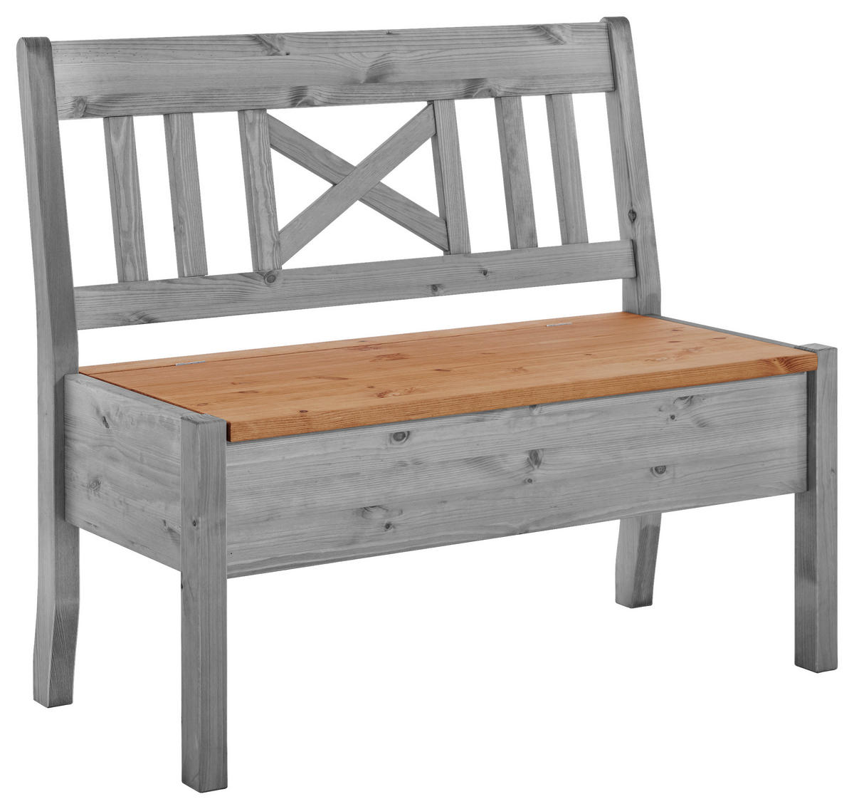 SITZBANK 105/93/58 cm Grau, Laugenfarbig Kiefer massiv  - Laugenfarbig/Grau, ROMANTIK / LANDHAUS, Holz (105/93/58cm) - Boxxx