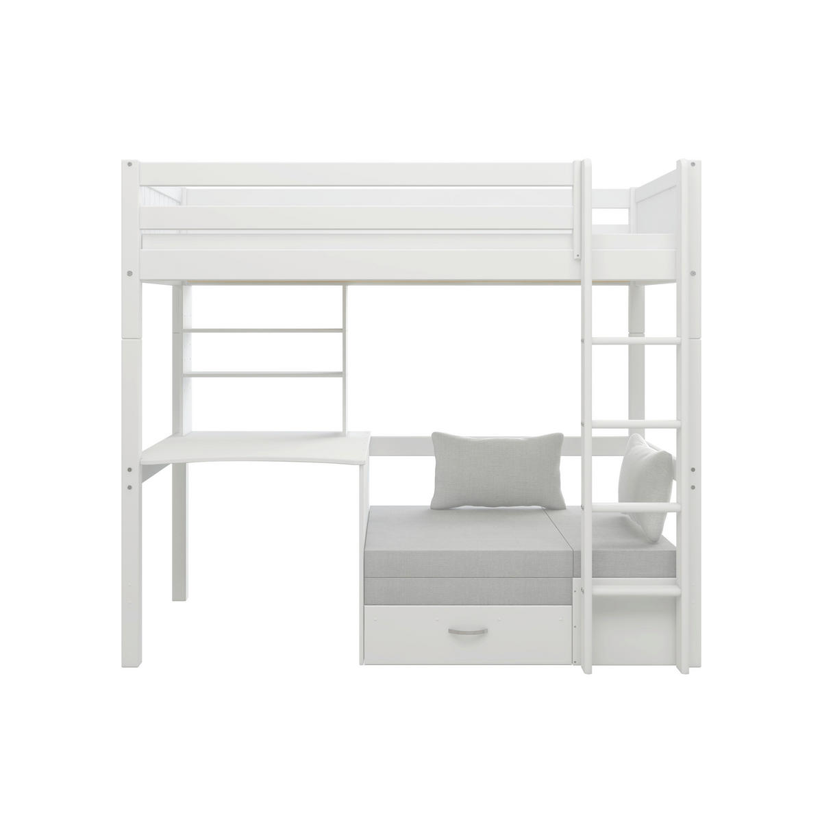 HOCHBETT 90/200 cm,  in Absturzsicherung, Leiter, Rutsche, Schreibtisch, Rollrost, Kissen  - Weiß, MODERN, Holz (90/200cm) - Chameo