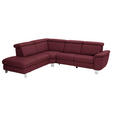 ECKSOFA in Echtleder Weinrot  - Weinrot/Alufarben, Design, Leder/Metall (242/271cm) - Cantus