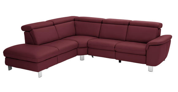 ECKSOFA in Echtleder Weinrot  - Weinrot/Alufarben, Design, Leder/Metall (242/271cm) - Cantus