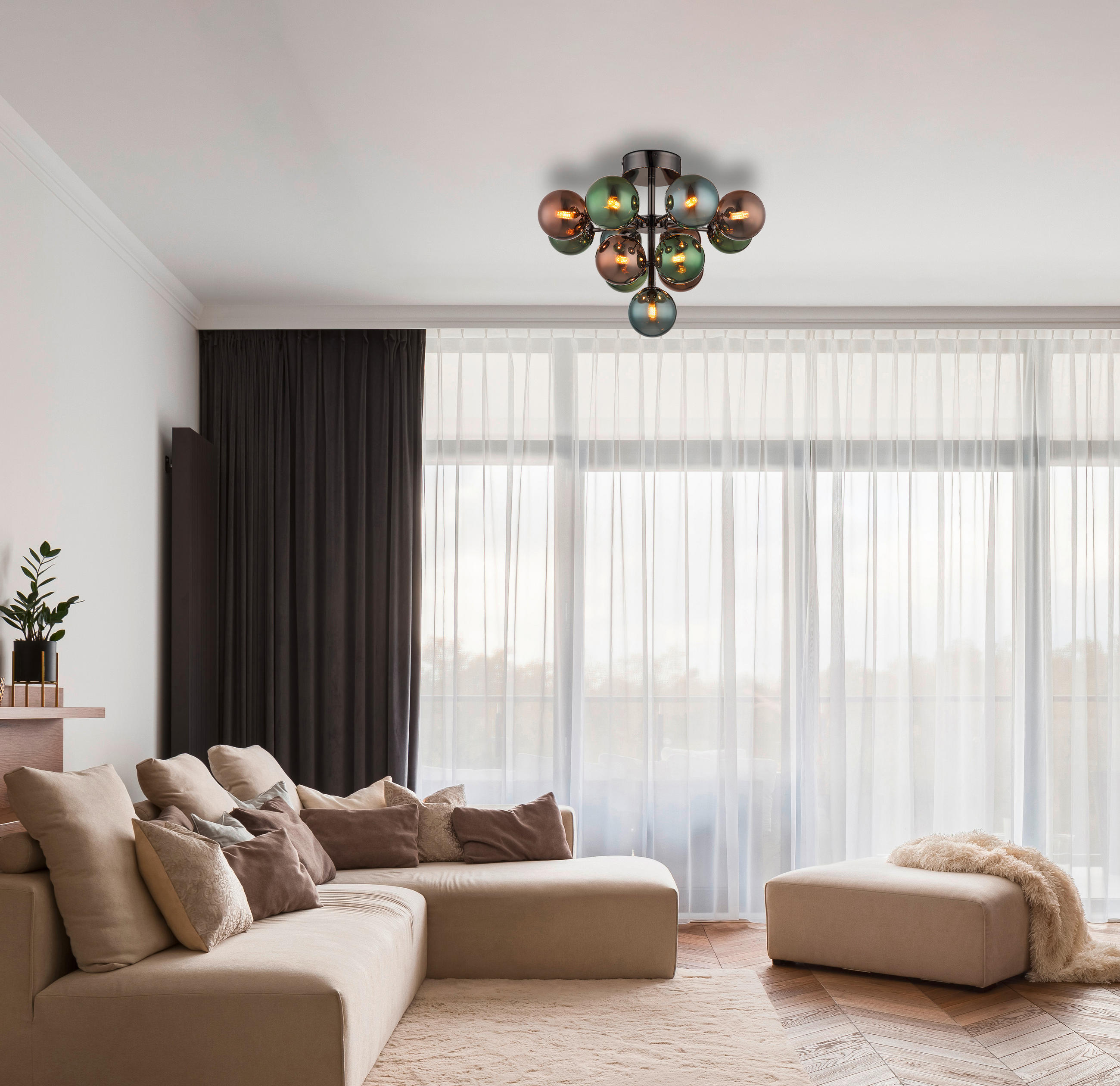 TAKLAMPA 43/56 cm  - bronsfärgad/grön, Design, metall/glas (43/56cm) - Globo