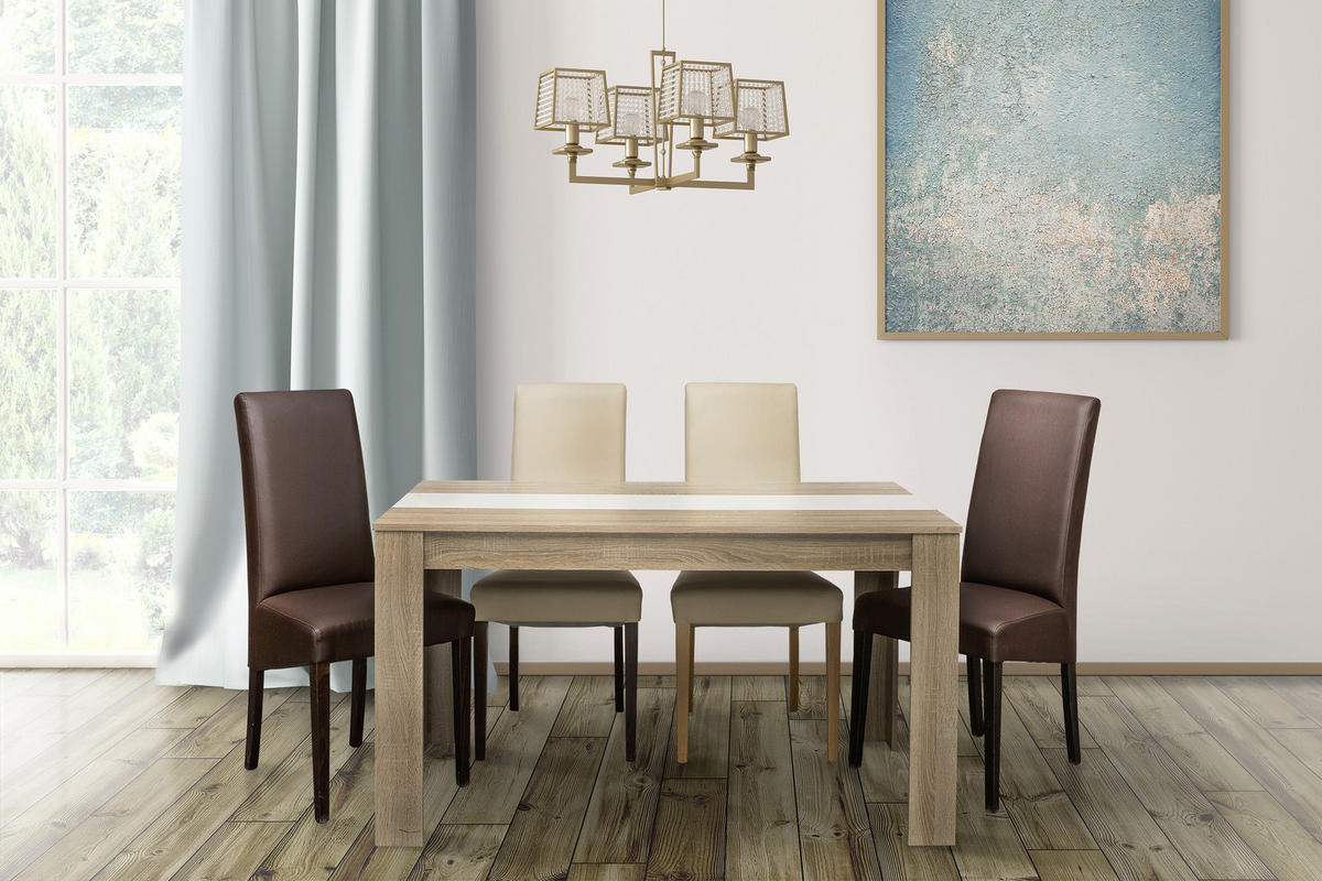 ÉTKEZŐASZTAL - Sonoma tölgy/fehér, Basics, faalapú anyag (135/75/80cm) - Carryhome