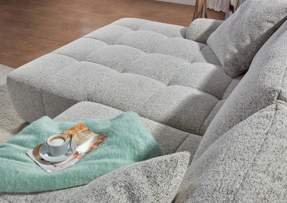Ecksofa mit Funktion Greige Flachgewebe Zierkissen, Rückenkissen, Bettkasten, Schlaffunktion, Rücken echt, Liegefläche im Originalstoff  - Greige/Schwarz, KONVENTIONELL, Kunststoff/Textil (190/277cm) - Carryhome