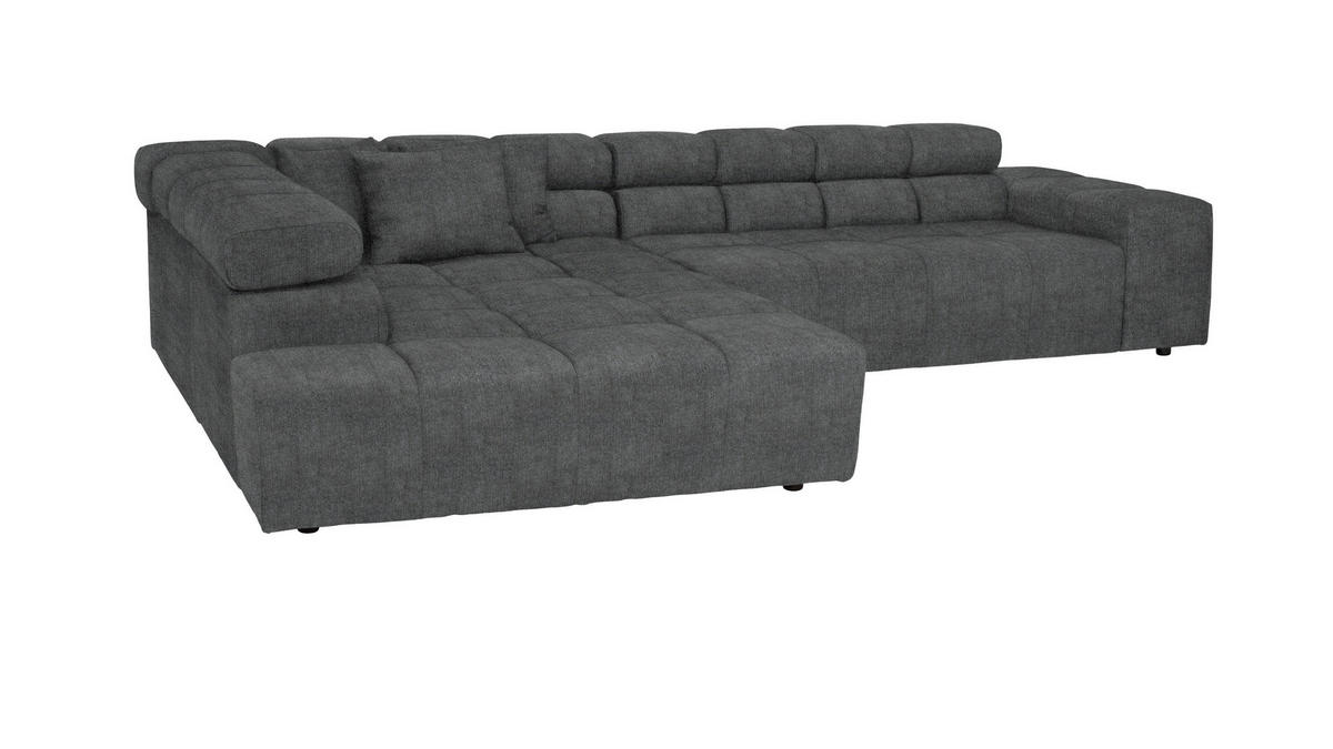 ECKSOFA in Velours Grau  - Schwarz/Grau, Design, Kunststoff/Textil (213/317cm) - Hom`in