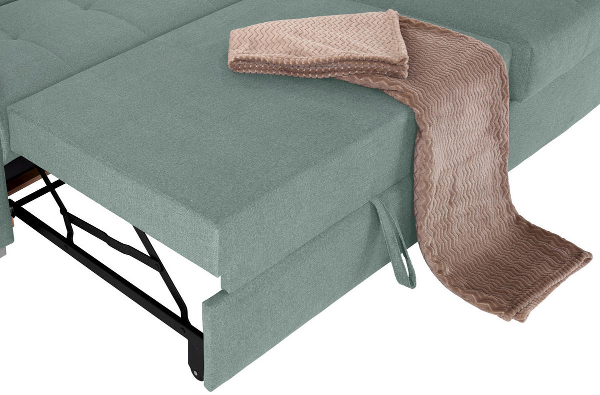 ECKSOFA in Velours Grün  292/183 cm  - Silberfarben/Grün, Design, Holz/Textil (292/183cm) - Livetastic