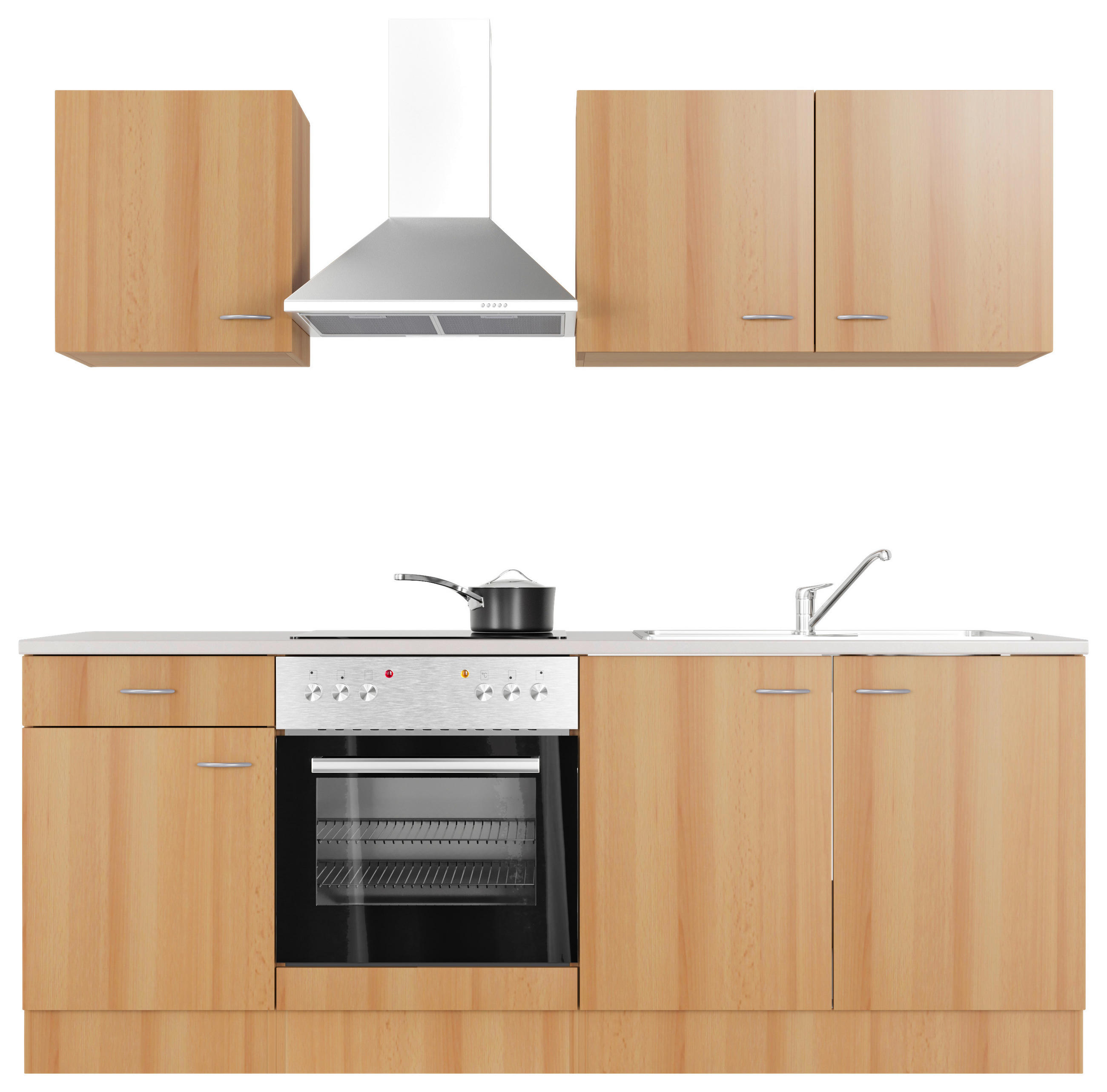 KÜCHENBLOCK 210 cm   in Buchefarben  - Edelstahlfarben/Beige, MODERN, Holzwerkstoff/Kunststoff (210cm) - FlexWell