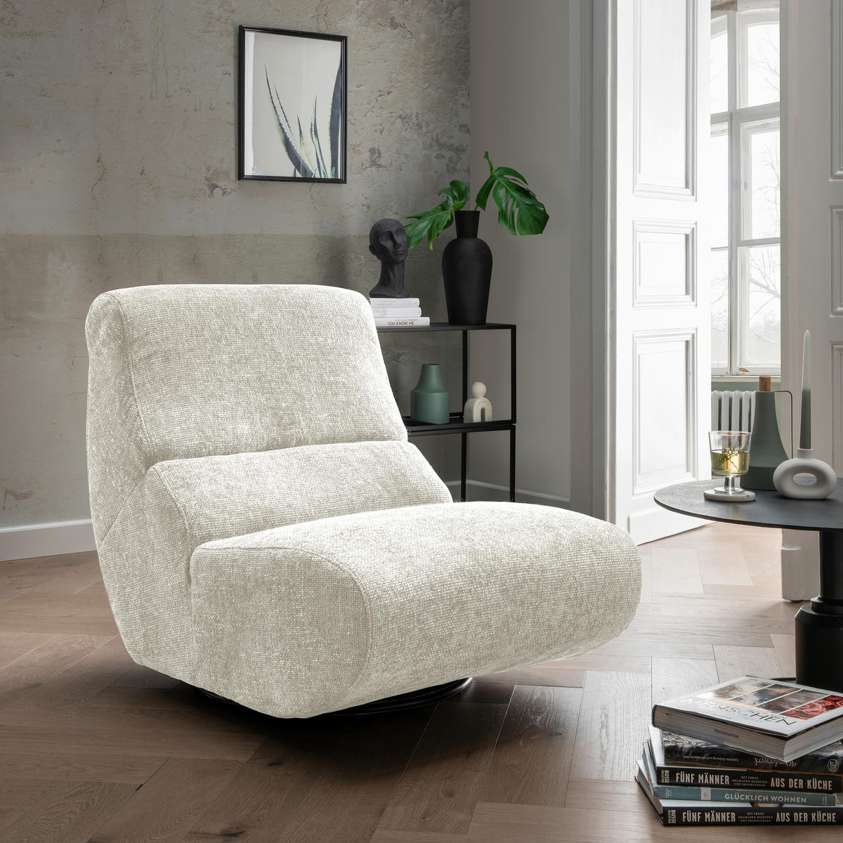 SESSEL in Struktur Weiss  - Weiss/Schwarz, Design, Textil/Metall (74/85/105cm) - Livetastic