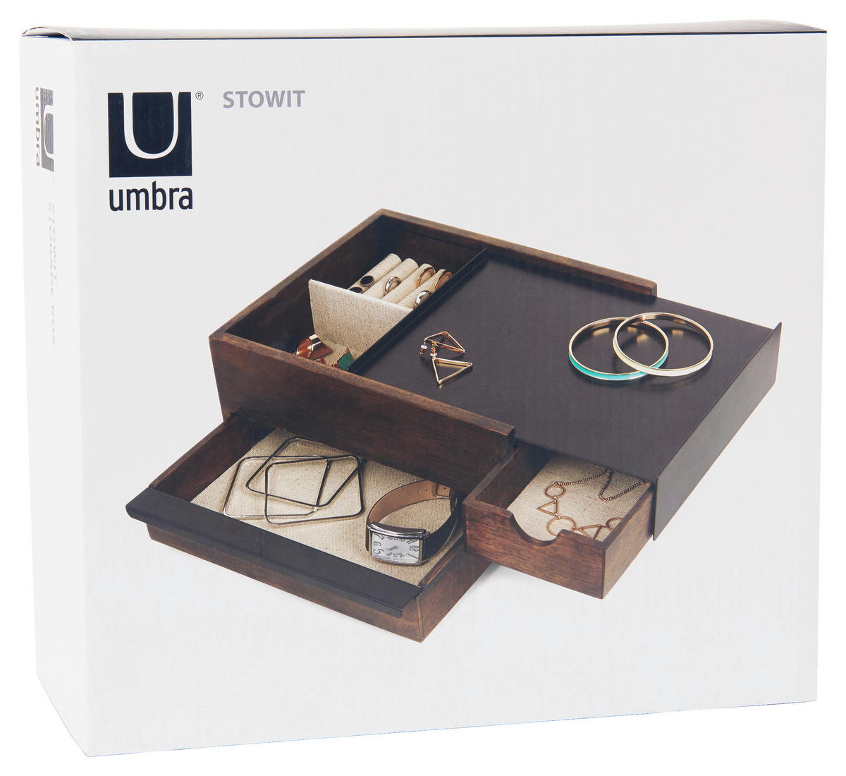 SCHMUCKBOX - Walnussfarben/Schwarz, Design, Holz/Metall (22,1/11,9/25,9cm) - Umbra
