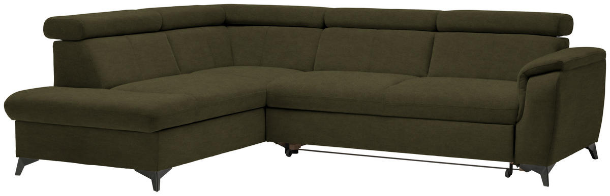 ECKSOFA in Mikrofaser Olivgrün  - Schwarz/Olivgrün, Design, Textil/Metall (203/260cm) - Stylife