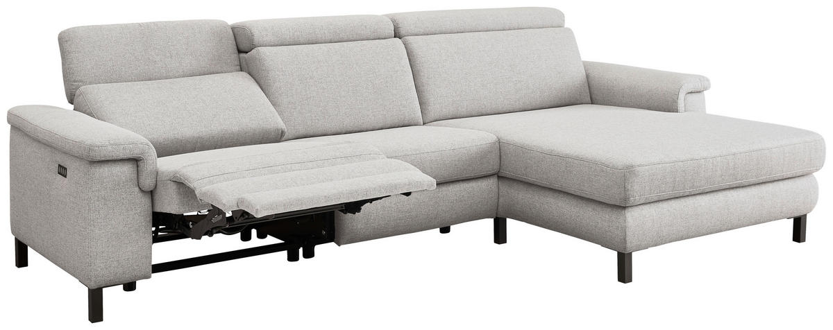 ECKSOFA in Flachgewebe Hellgrau  - Hellgrau/Schwarz, Konventionell, Textil/Metall (304/182cm) - Pure Home Comfort
