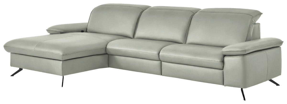 ECKSOFA  Echtleder Silberfarben  - Silberfarben/Schwarz, Design, Leder/Metall (169/307cm) - Beldomo Premium