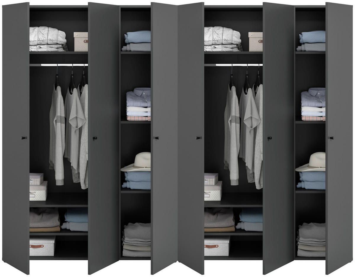 DREHTÜRENSCHRANK 240/176/51 cm,  in Anthrazit, 6-türig  - Anthrazit/Schwarz, MODERN, Holzwerkstoff/Kunststoff (240/176/51cm) - MID.YOU