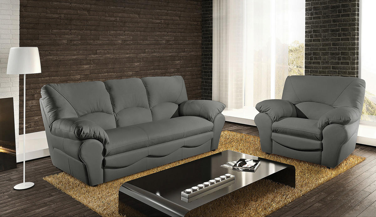 3-SITZER-SOFA in Echtleder Anthrazit  - Anthrazit/Schwarz, Design, Leder/Kunststoff (205/92/85cm) - Livetastic