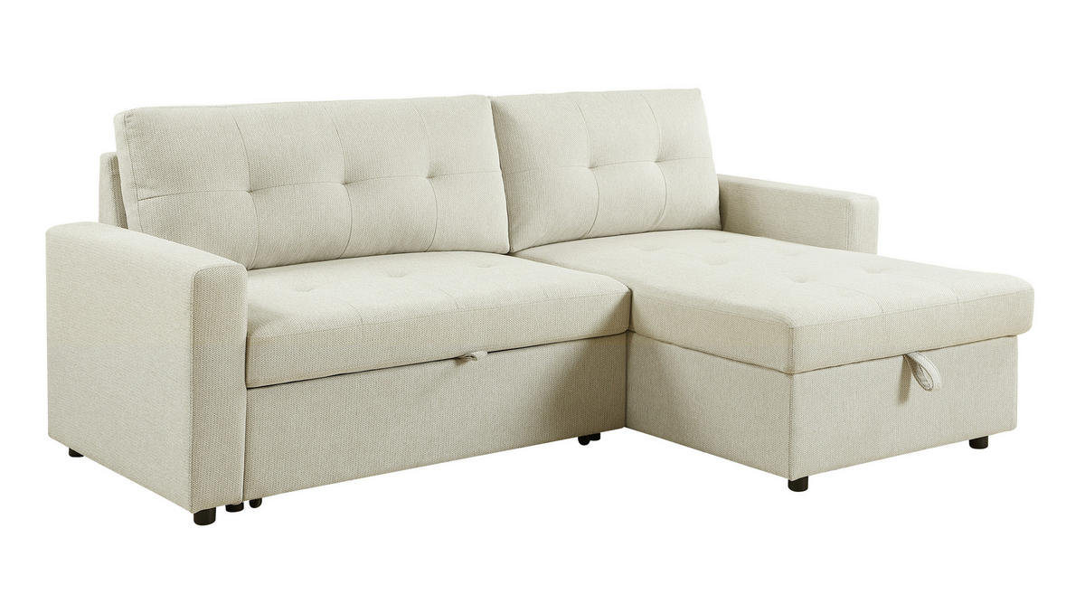 ECKSOFA LYN Beige Leinenoptik  - Beige/Schwarz, Design, Kunststoff/Textil (218/91/85cm) - MID.YOU
