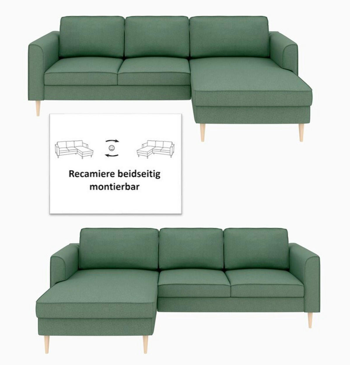 ECKSCHLAFSOFA in Struktur Dunkelgrün  - Dunkelgrün/Buchefarben, MODERN, Holz/Textil (232/161cm) - Trendmanufaktur