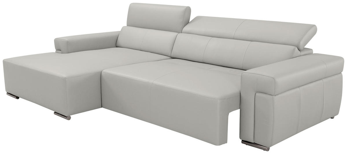 Ecksofa inkl. Funktion DUA Beige Echtleder  - Chromfarben/Beige, Design, Leder/Metall (170/293cm) - Novel