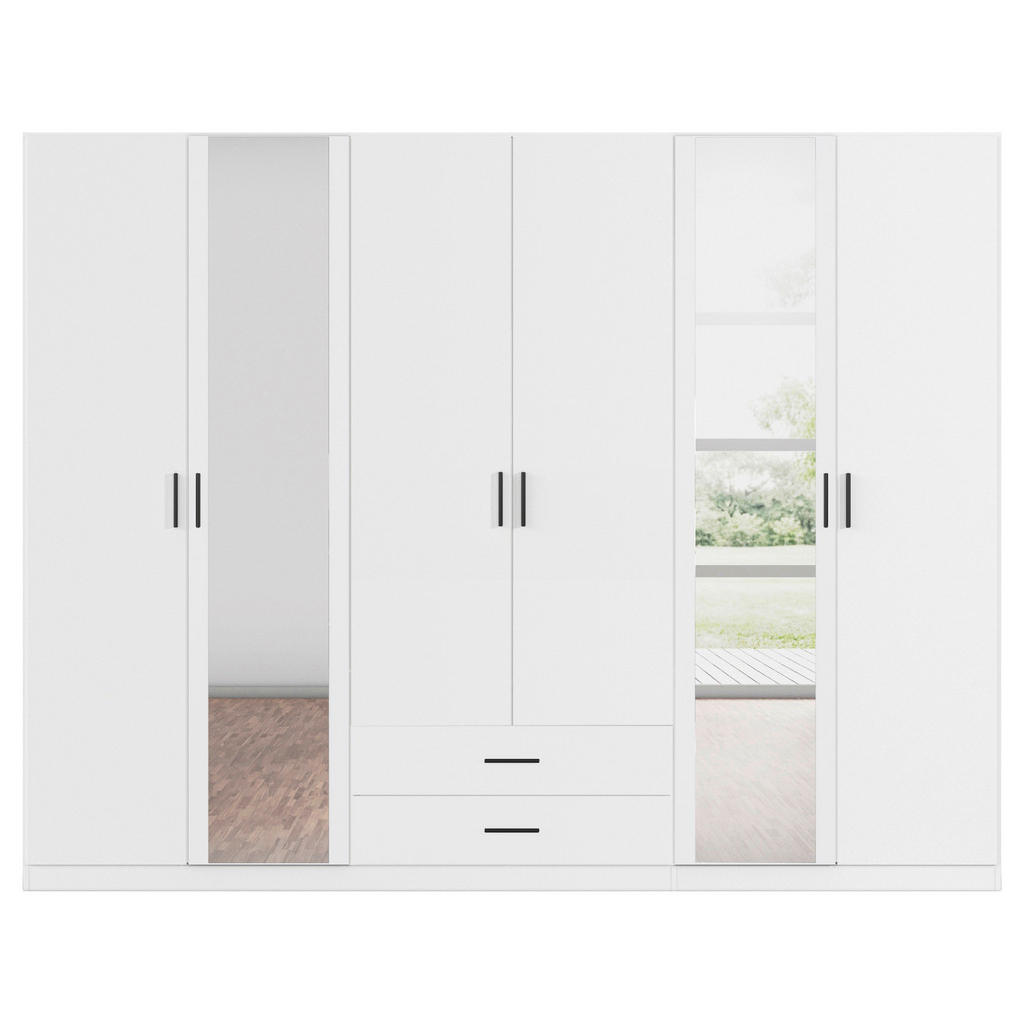 Thumbnail - Rauch Möbel Kleiderschrank, Weiß, Kunststoff, 3 Fächer, 2 Schubladen, 271x210x54 cm, Blauer Engel, Goldenes M, Made in G...