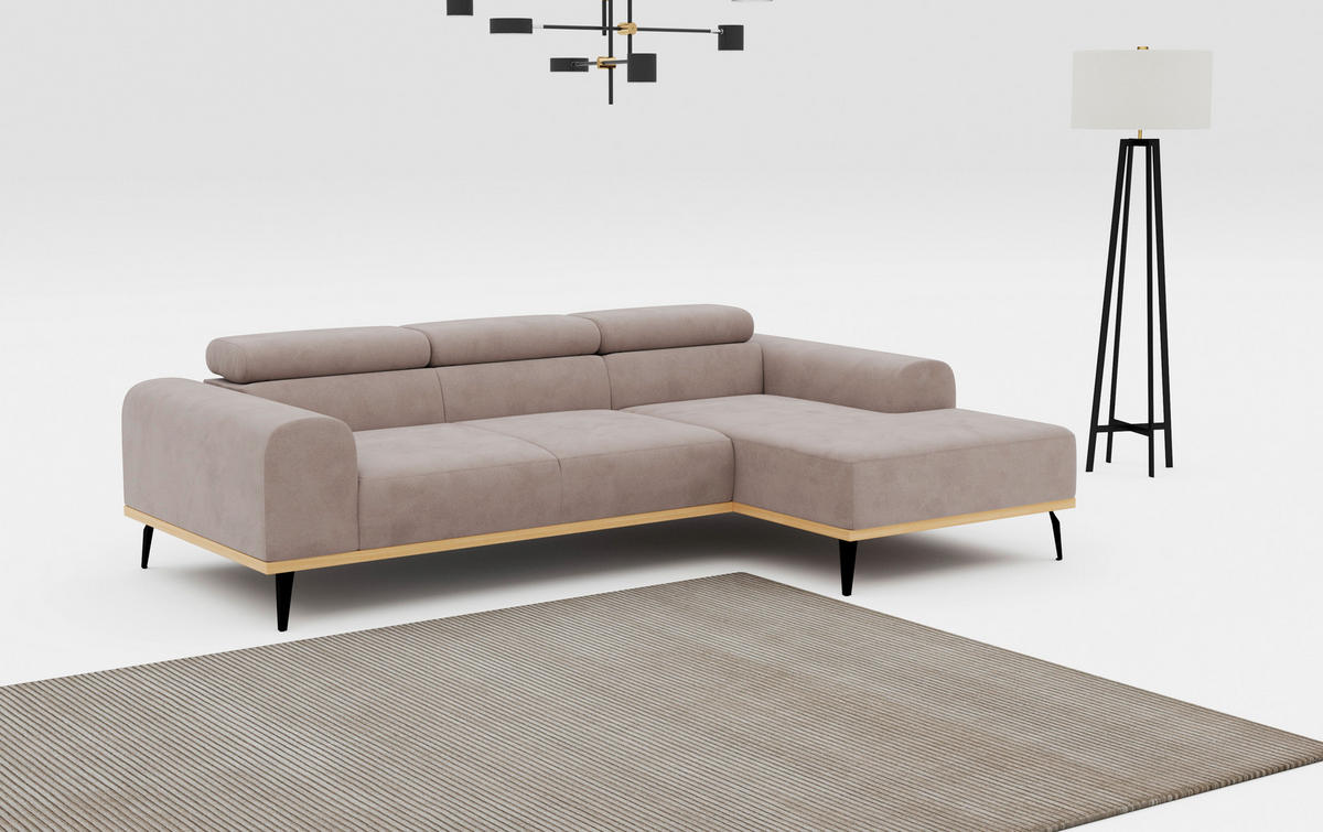 ECKSOFA Sandfarben Mikrofaser  - Sandfarben/Schwarz, KONVENTIONELL, Textil/Metall (244/157cm) - Cotta