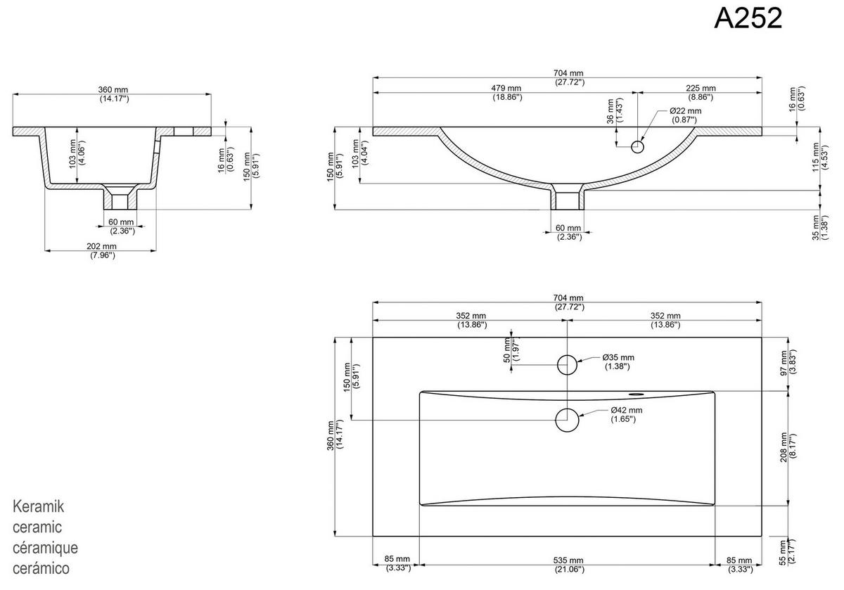 BADEZIMMER  in 70,4 cm  - Weiß Hochglanz/Silberfarben, MODERN, Keramik/Holzwerkstoff (70,4cm) - MID.YOU