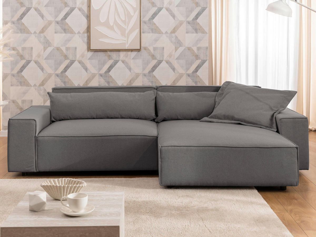 ECKSOFA Webstoff Grau  - Schwarz/Grau, Design, Kunststoff/Textil (251/142cm) - P & B