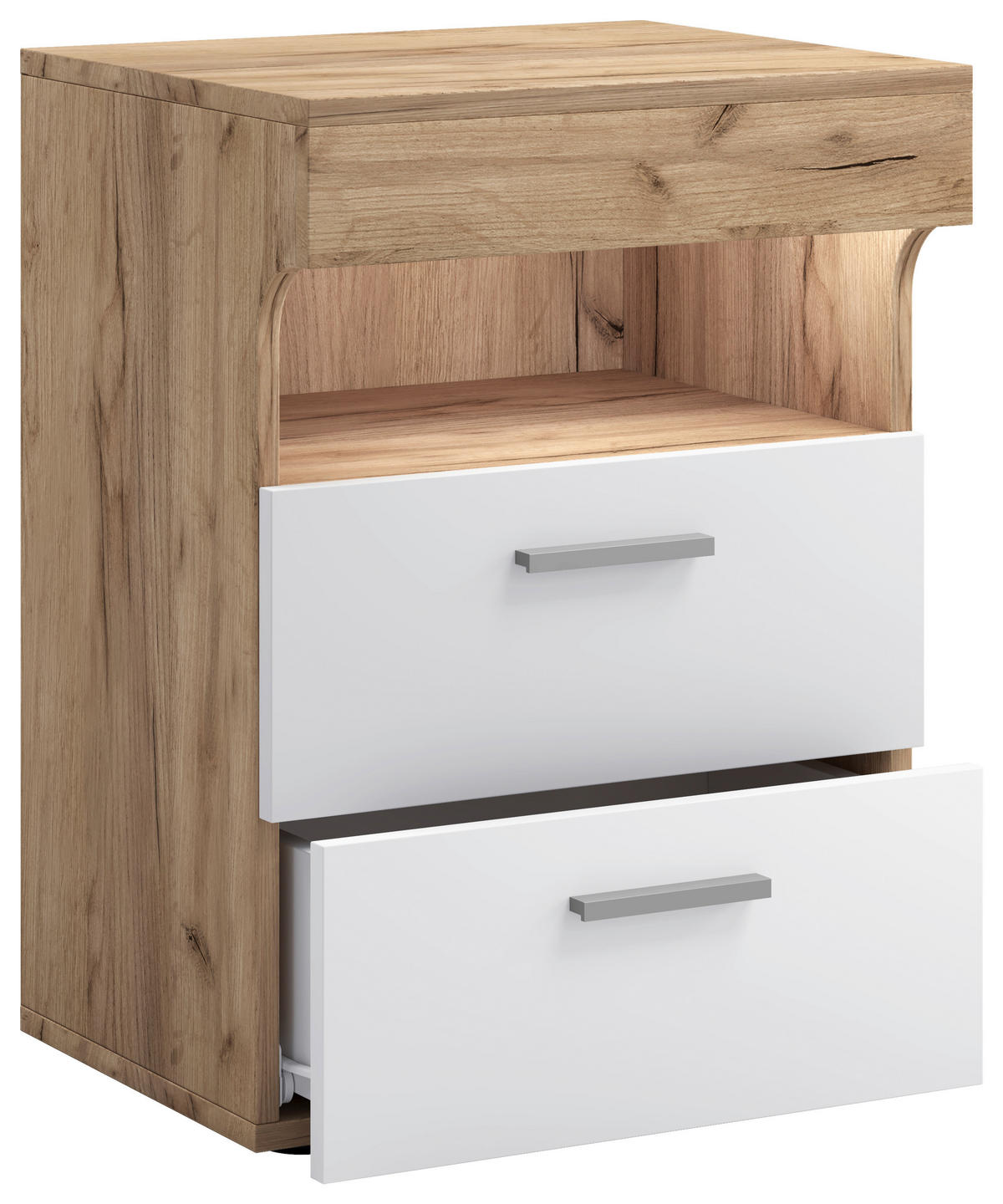 SÄNGBORD i vit, honungsek  - vit/honungsek, Modern, trämaterial/plast (45/61/39cm) - MID.YOU