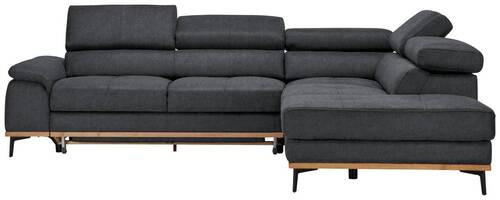 ECKSOFA Dunkelgrau Webstoff  - Dunkelgrau/Schwarz, Natur, Holz/Textil (282/226cm) - Novel