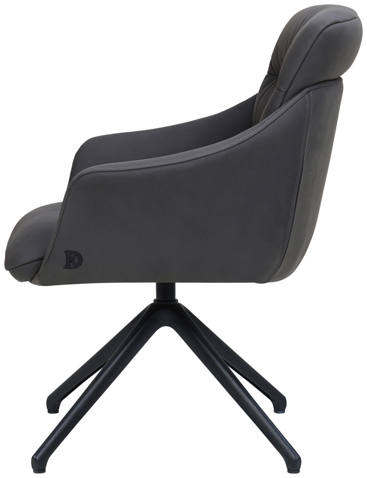 ARMLEHNSTUHL  Sitzfläche 360° drehbar, inklusive Armlehnen, automatische Rückholfunktion  Echtleder  - Schwarz, Design, Leder/Metall (62/85,5/65cm) - Dieter Knoll