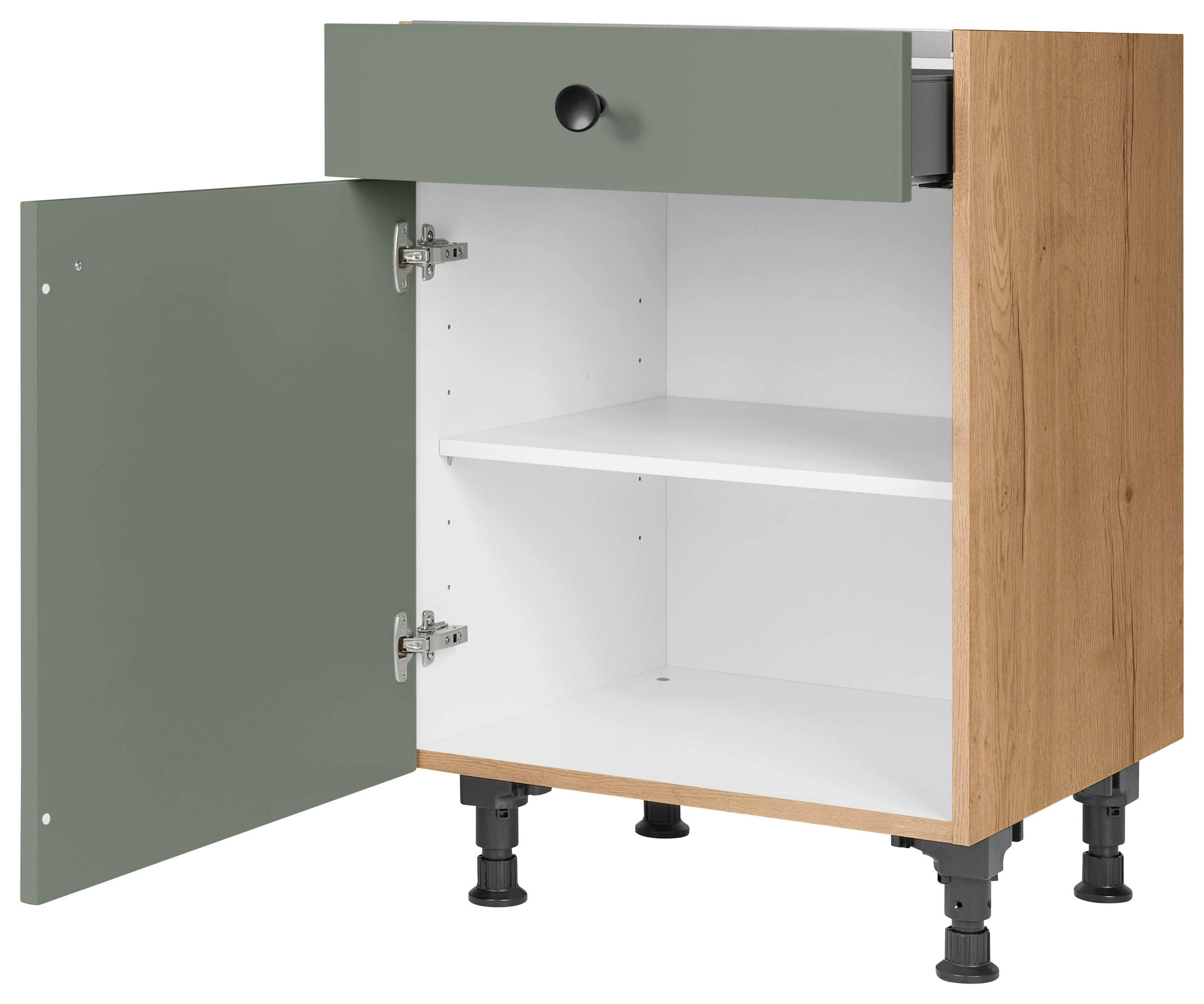 KOCHFELDUMBAUSCHRANK 60/87/56 cm in Grün, Eichefarben - Eichefarben/Schwarz, MODERN, Holzwerkstoff/Metall (60/87/56cm) - Nobilia