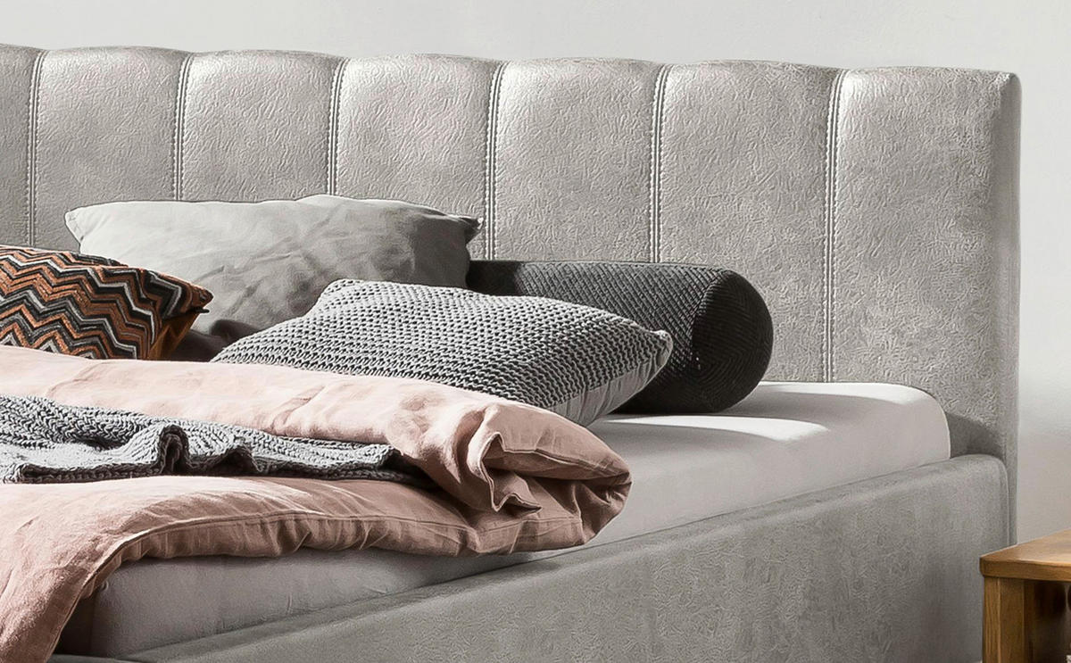 POLSTERBETT gepolstertes Kopfteil 180/200 cm  in Grau  - Anthrazit/Grau, KONVENTIONELL, Textil/Metall (180/200cm) - Hasena