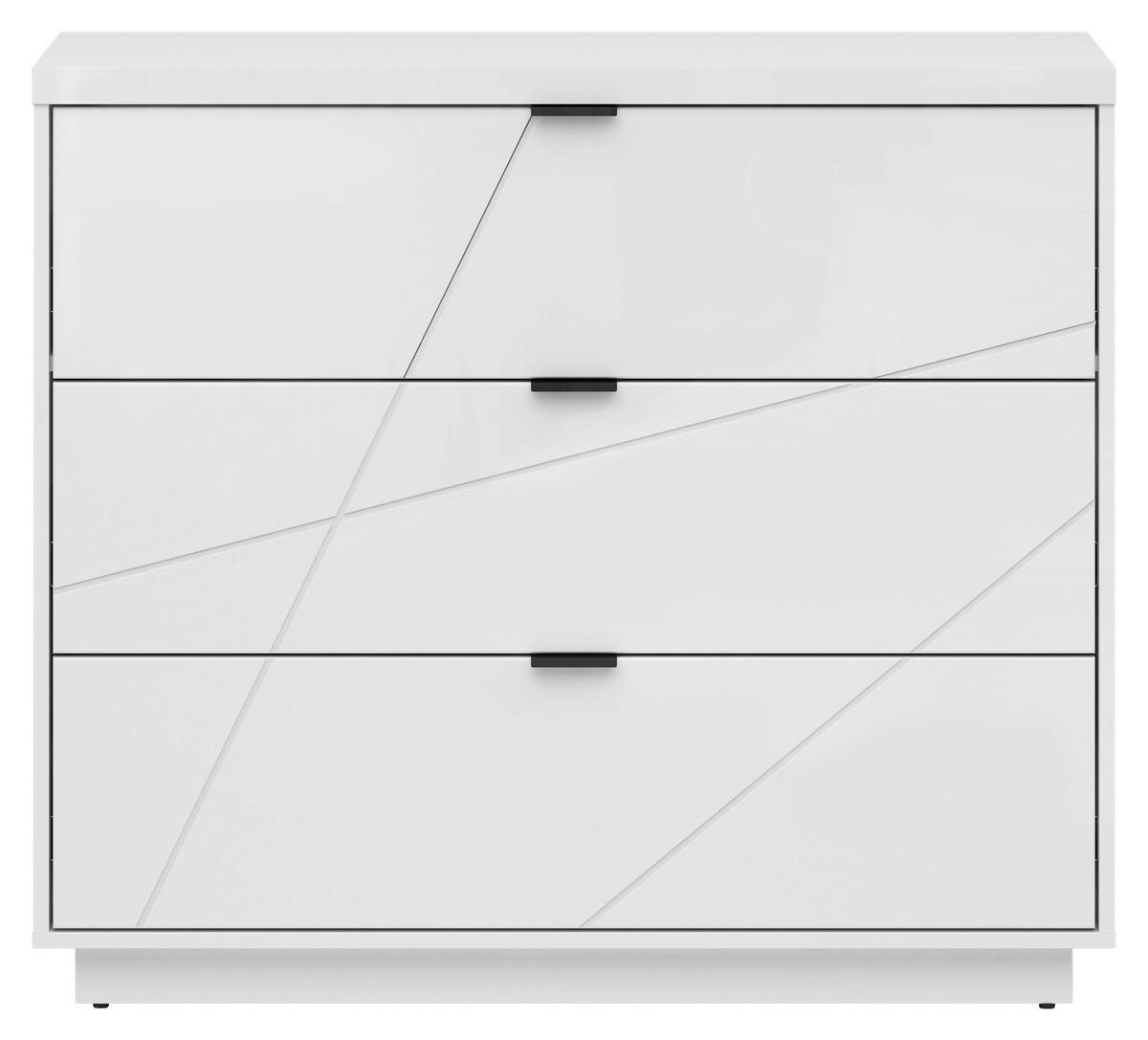 KOMMODE , 106/93/42,5 cm, 3 Schublade(n)  - Weiß Hochglanz/Schwarz, MODERN, Holzwerkstoff/Kunststoff (106/93/42,5cm) - Livetastic