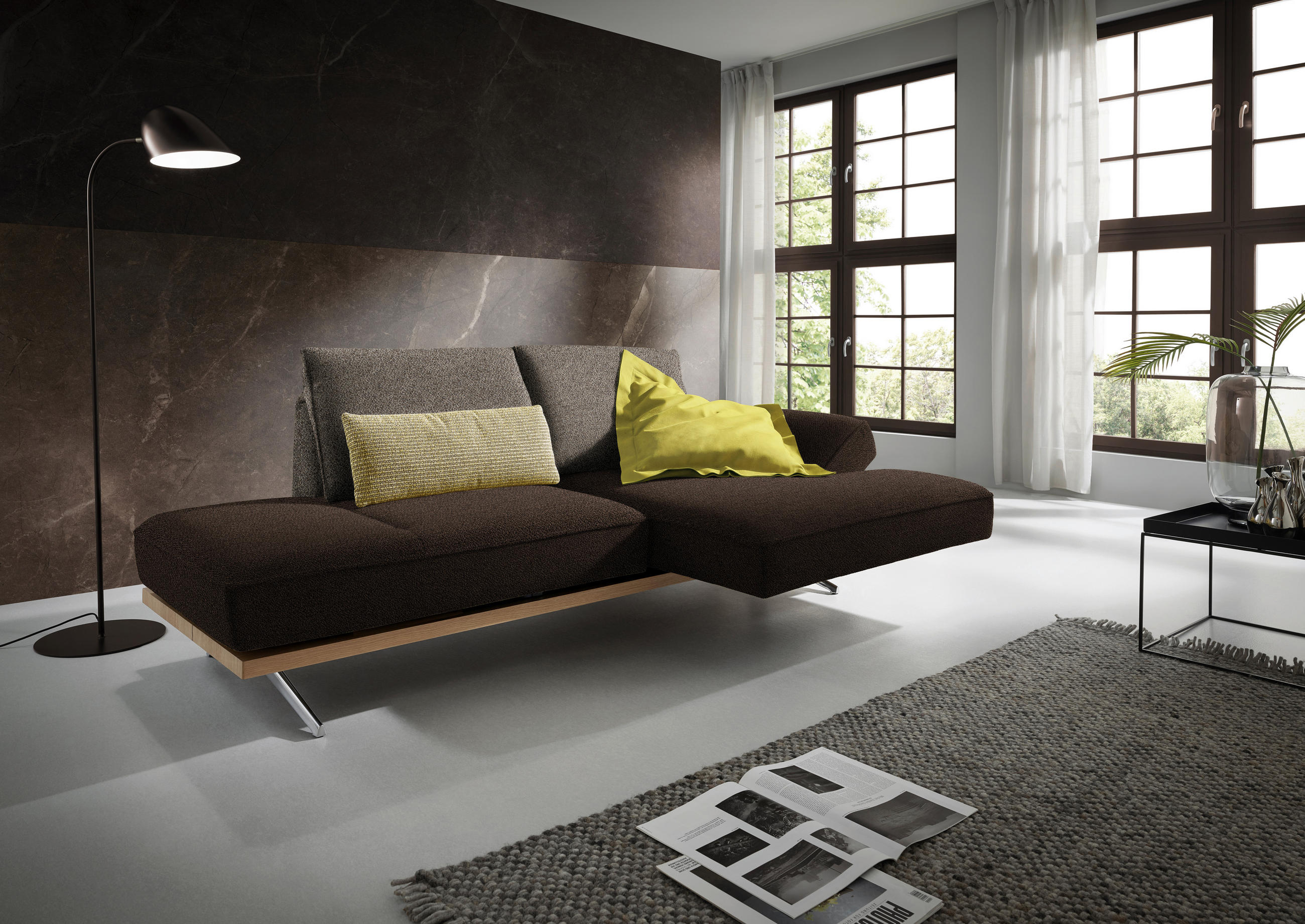 ECKSOFA in Flachgewebe Braun  - Chromfarben/Braun, Design, Holz/Textil (240/132cm) - Koinor