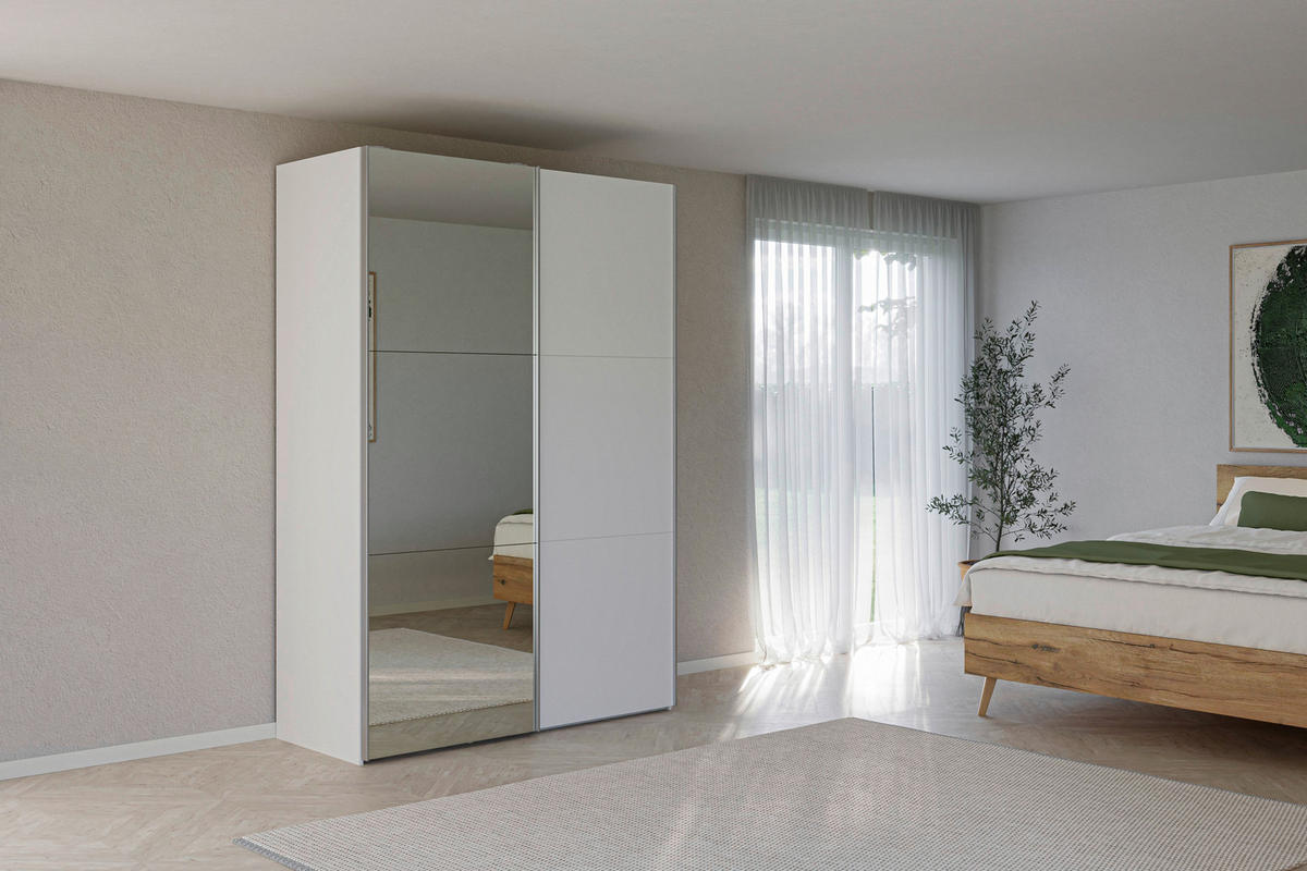 SCHWEBETÜRENSCHRANK 152/220/65 cm 2-türig Weiß  - Silberfarben/Weiß, Design, Glas/Holzwerkstoff (152/220/65cm) - Jutzler