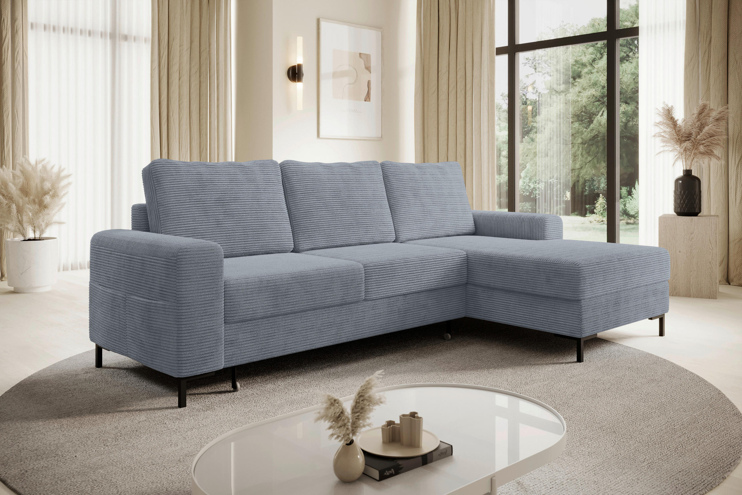 ECKSOFA Dunkelgrau Cord  - Dunkelgrau/Schwarz, KONVENTIONELL, Textil/Metall (240/150cm) - Carryhome