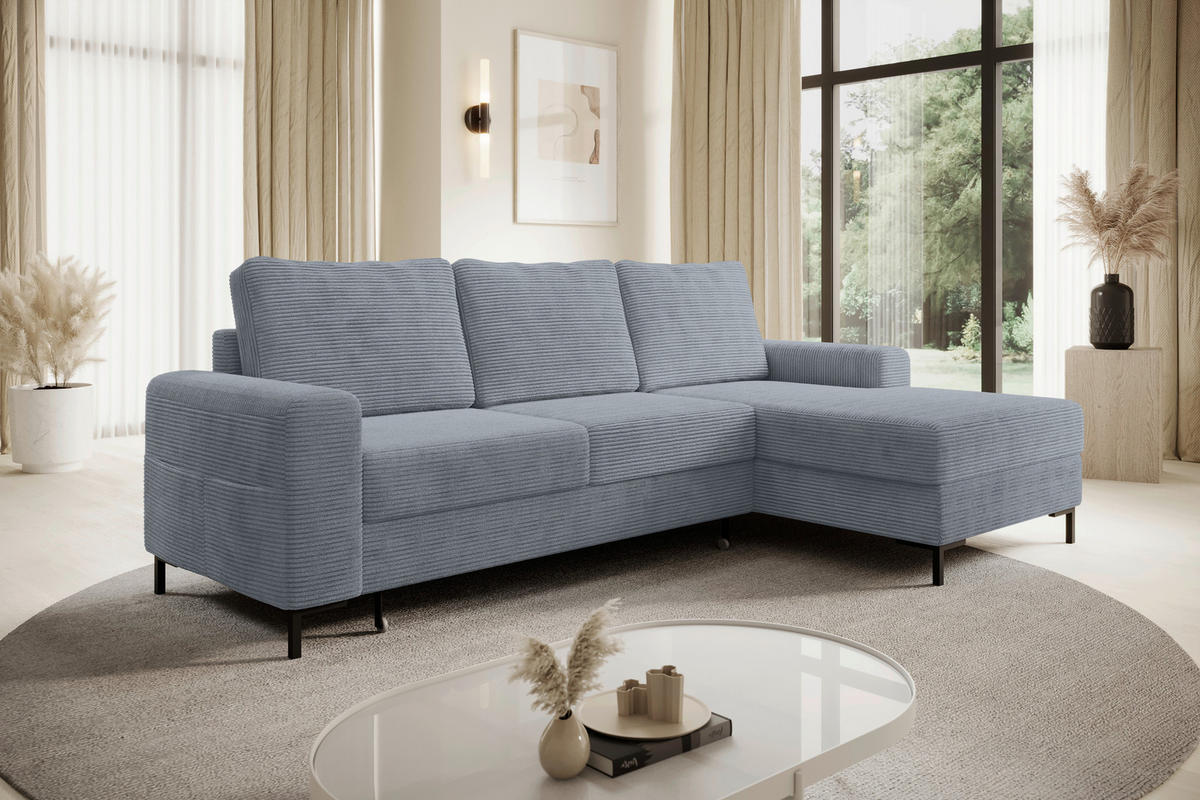 ECKSOFA Dunkelgrau Cord  - Dunkelgrau/Schwarz, KONVENTIONELL, Textil/Metall (240/150cm) - Carryhome
