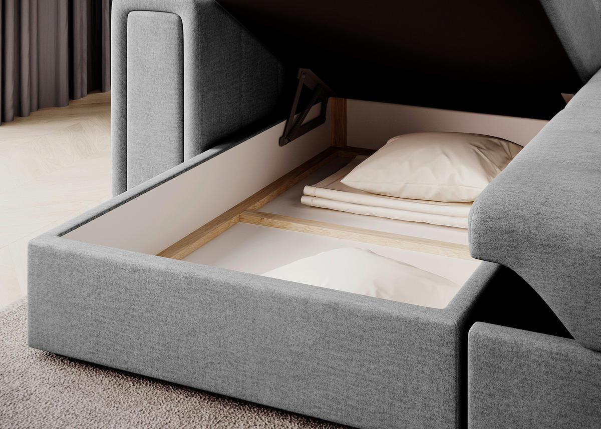 ECKSOFA Samt Hellgrau  - Hellgrau/Schwarz, Design, Kunststoff/Textil (260/150cm) - MID.YOU