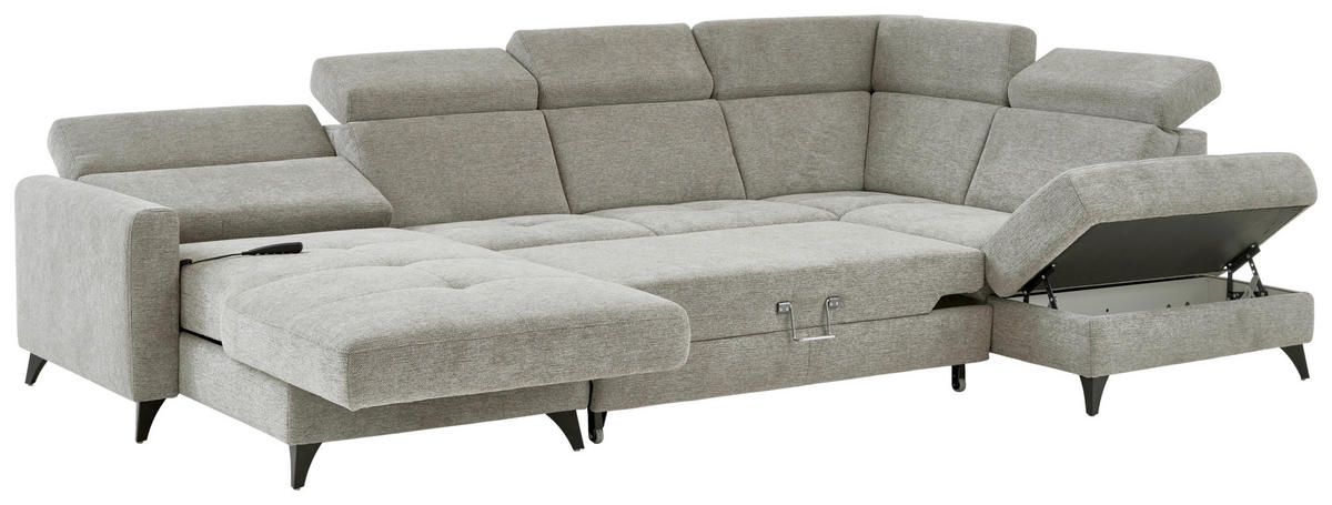 WOHNLANDSCHAFT Beldomo System Graubraun Flachgewebe  - Graubraun/Schwarz, KONVENTIONELL, Textil/Metall (174/333/215cm) - Beldomo System