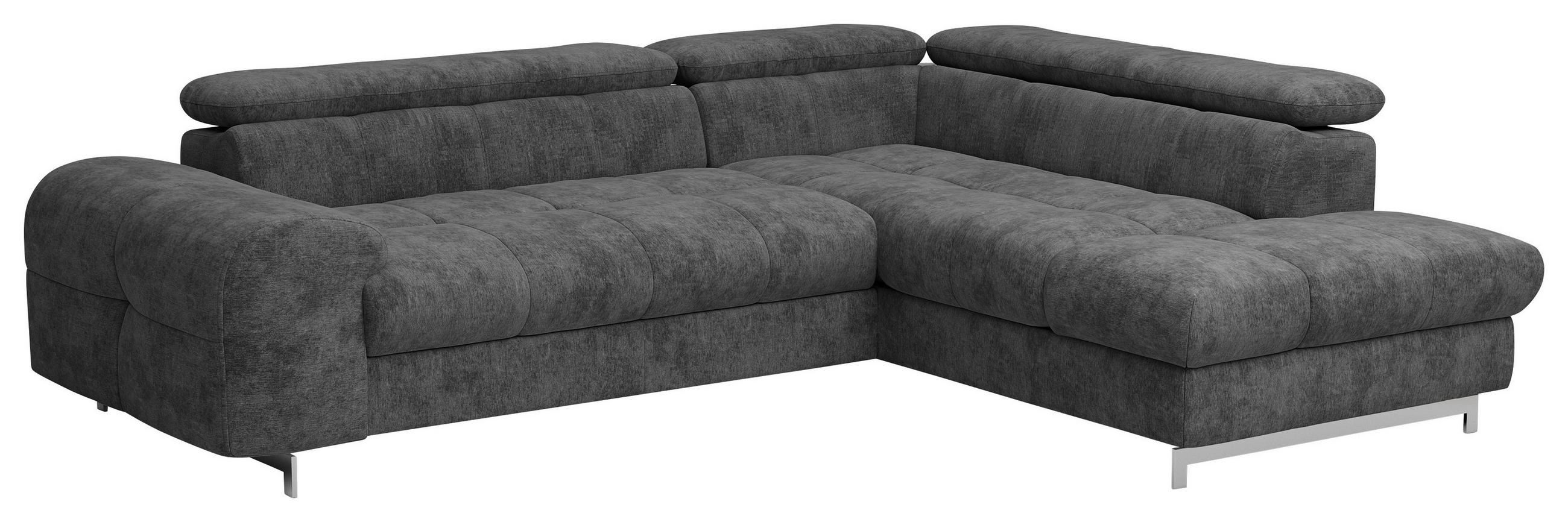 ECKSOFA Dunkelgrau Mikrofaser  - Chromfarben/Dunkelgrau, KONVENTIONELL, Textil/Metall (257/206cm) - Livetastic