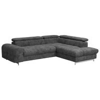 ECKSOFA Dunkelgrau Mikrofaser  - Chromfarben/Dunkelgrau, KONVENTIONELL, Textil/Metall (257/206cm) - Livetastic