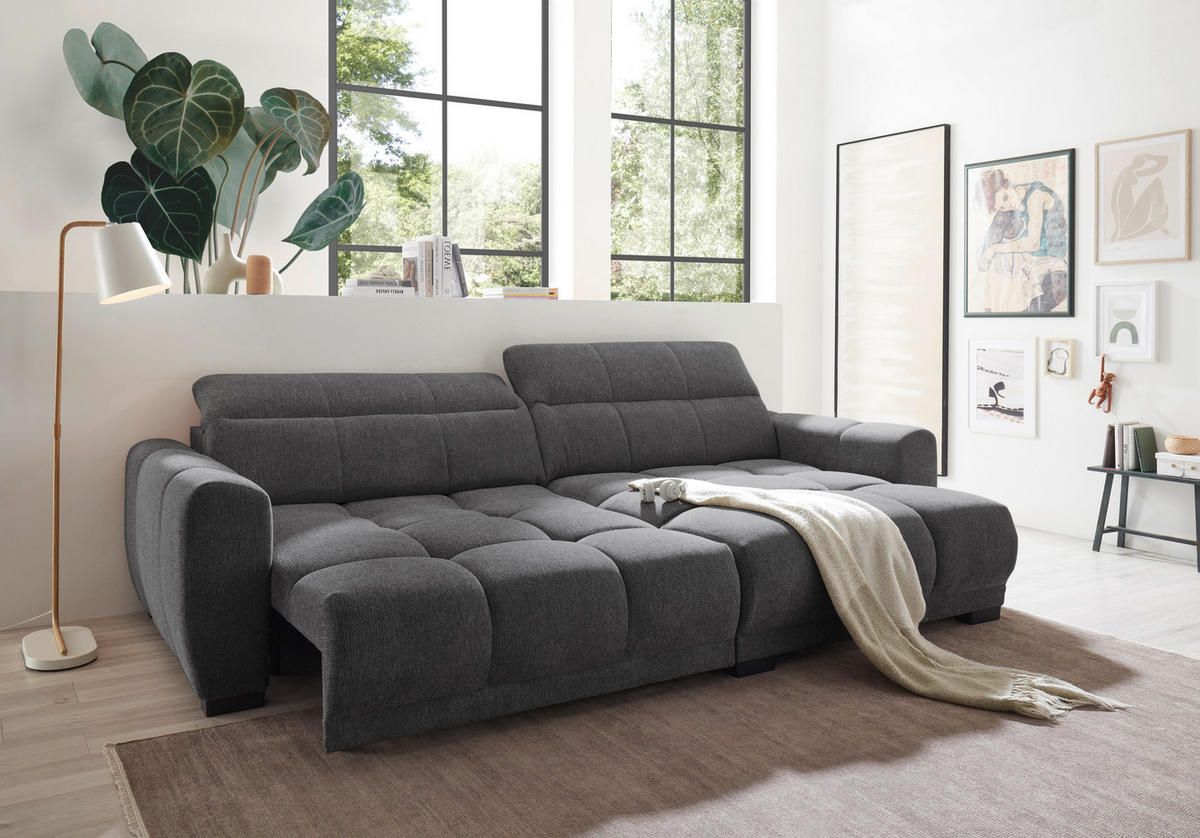ECKSOFA HUNTER Anthrazit Mikrofaser  - Anthrazit/Schwarz, Basics, Kunststoff/Textil (297/170cm) - Livetastic